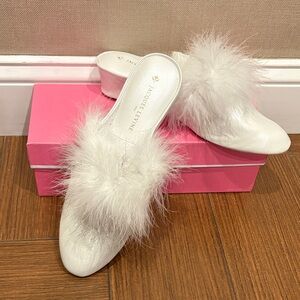 Women's White Feathered Mules